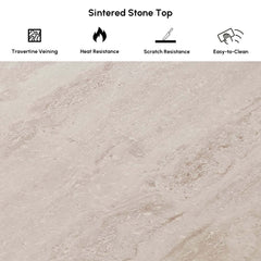 Modern Beige Sintered Stone Rectangle Dining Table Set