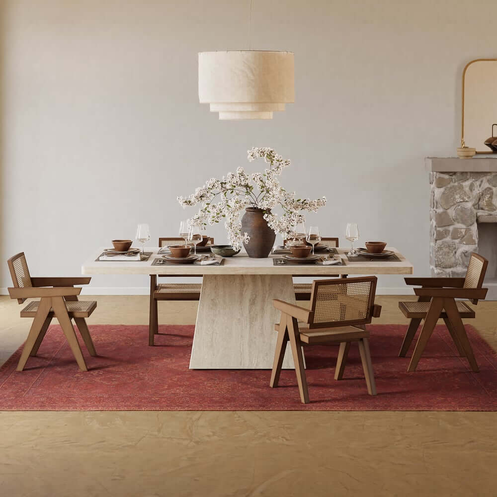 Modern Beige Sintered Stone Rectangle Dining Table Set