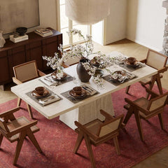 Modern Beige Sintered Stone Rectangle Dining Table Set Main Product Image