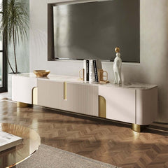 Modern Beige Sintered Stone TV Stand with Gold Base