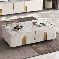 Modern Beige Sintered Stone TV Stand with Gold Base
