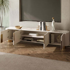 Modern Beige Sintered Stone TV Stand with Gold Base