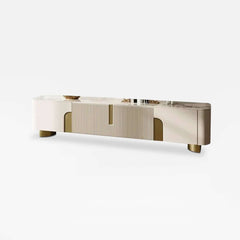 Modern Beige Sintered Stone TV Stand with Gold Base