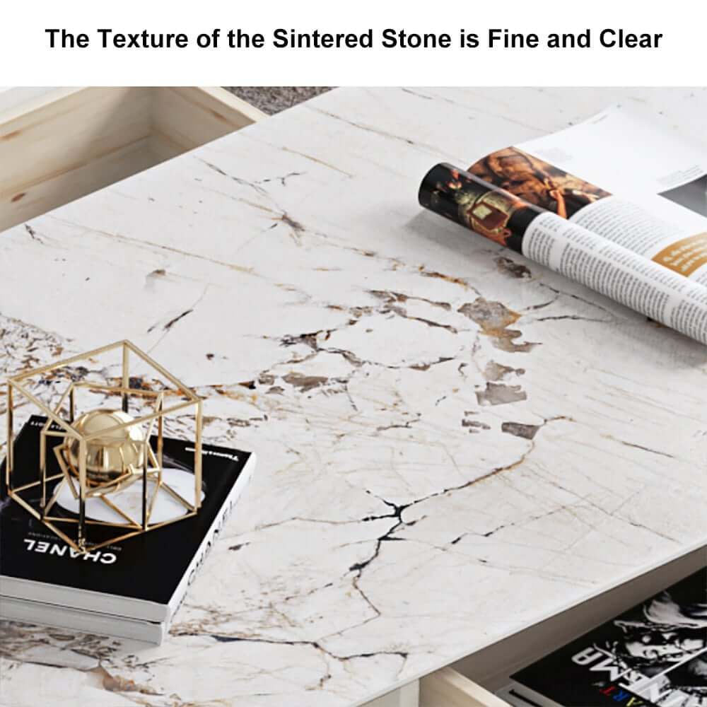 Modern Beige Sintered Stone TV Stand with Gold Base