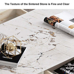 Modern Beige Sintered Stone TV Stand with Gold Base