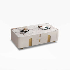 Modern Beige Sintered Stone TV Stand with Gold Base