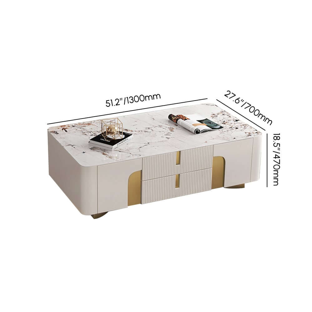 Modern Beige Sintered Stone TV Stand with Gold Base Dimensions