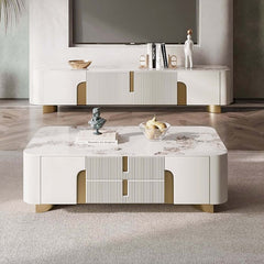 Modern Beige Sintered Stone TV Stand with Gold Base Main Product Image