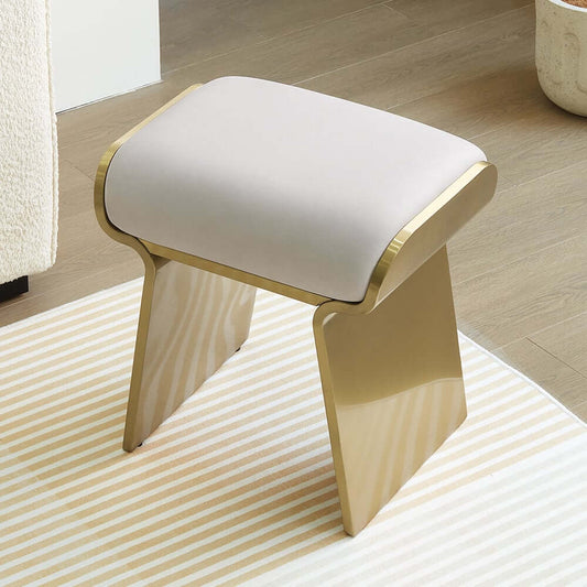 Modern Beige Vanity Stool with Gold Stainless Steel Frame