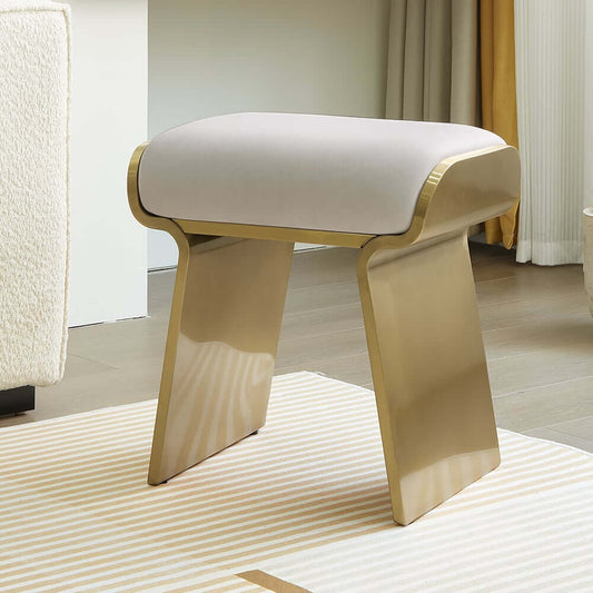 Modern Beige Vanity Stool with Gold Stainless Steel Frame Main Product Image