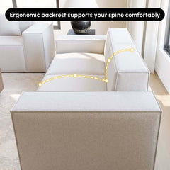 Modern Beige Velvet Modular Sectional Sofa with Square Arms