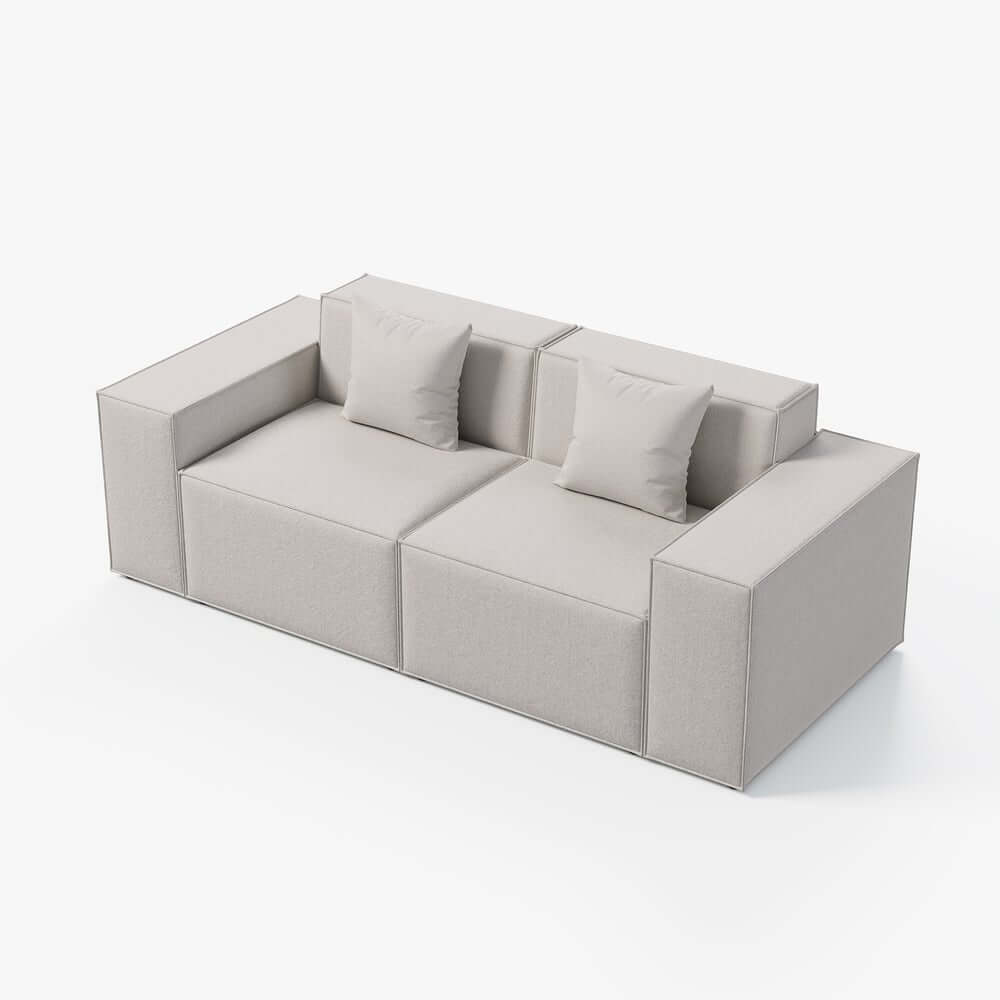 Modern Beige Velvet Modular Sectional Sofa with Square Arms