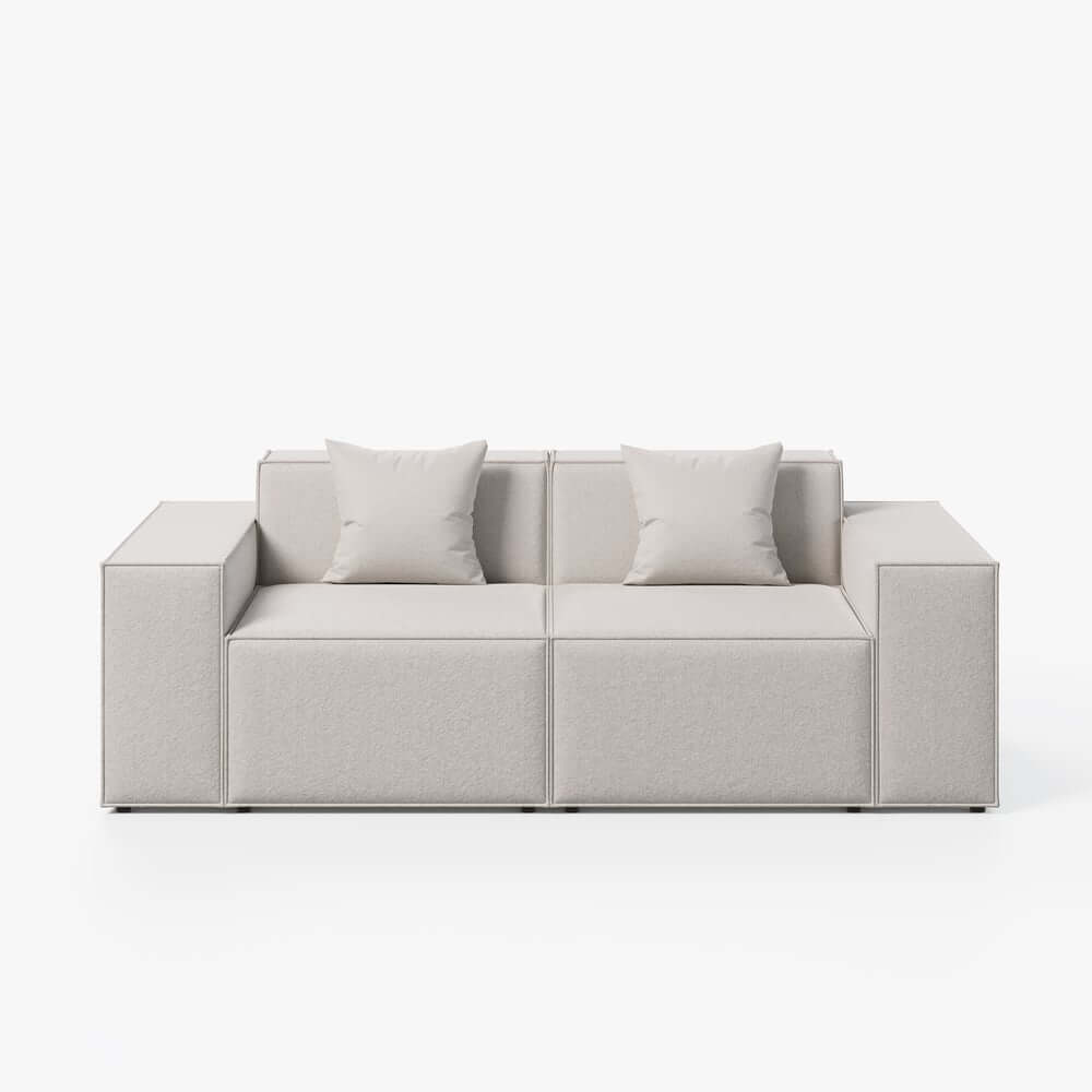 Modern Beige Velvet Modular Sectional Sofa with Square Arms