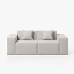 Modern Beige Velvet Modular Sectional Sofa with Square Arms
