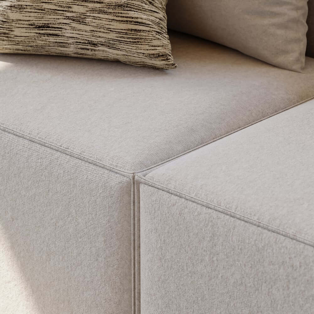 Modern Beige Velvet Modular Sectional Sofa with Square Arms