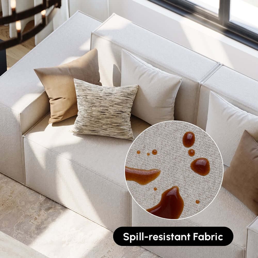 Modern Beige Velvet Modular Sectional Sofa with Square Arms