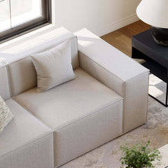 Modern Beige Velvet Modular Sectional Sofa with Square Arms