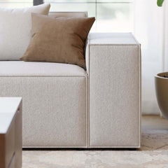 Modern Beige Velvet Modular Sectional Sofa with Square Arms