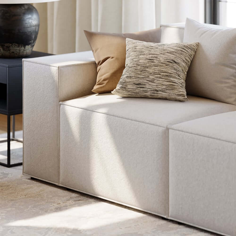 Modern Beige Velvet Modular Sectional Sofa with Square Arms