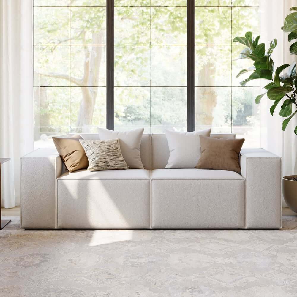 Modern Beige Velvet Modular Sectional Sofa with Square Arms Main Product Image