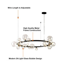 Modern Black 24-Light Bubble Chandelier with Clear Glass Shades