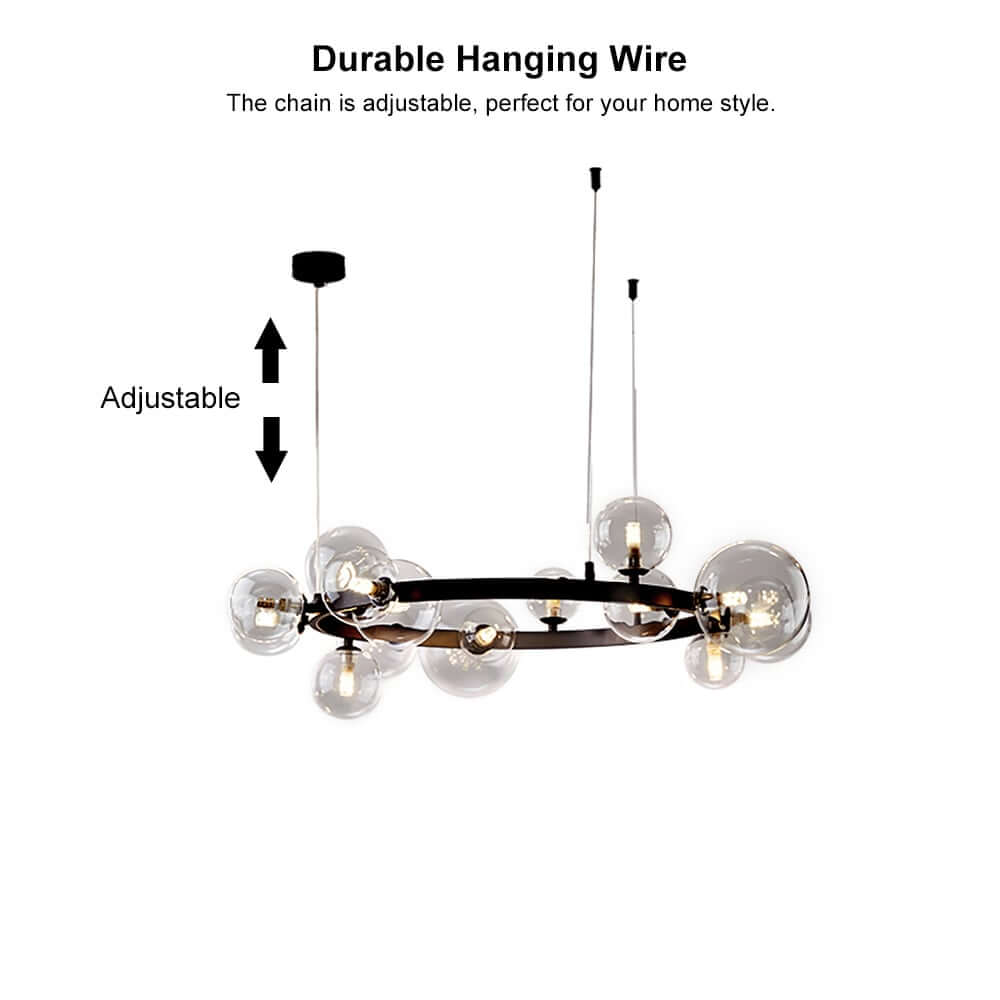 Modern Black 24-Light Bubble Chandelier with Clear Glass Shades