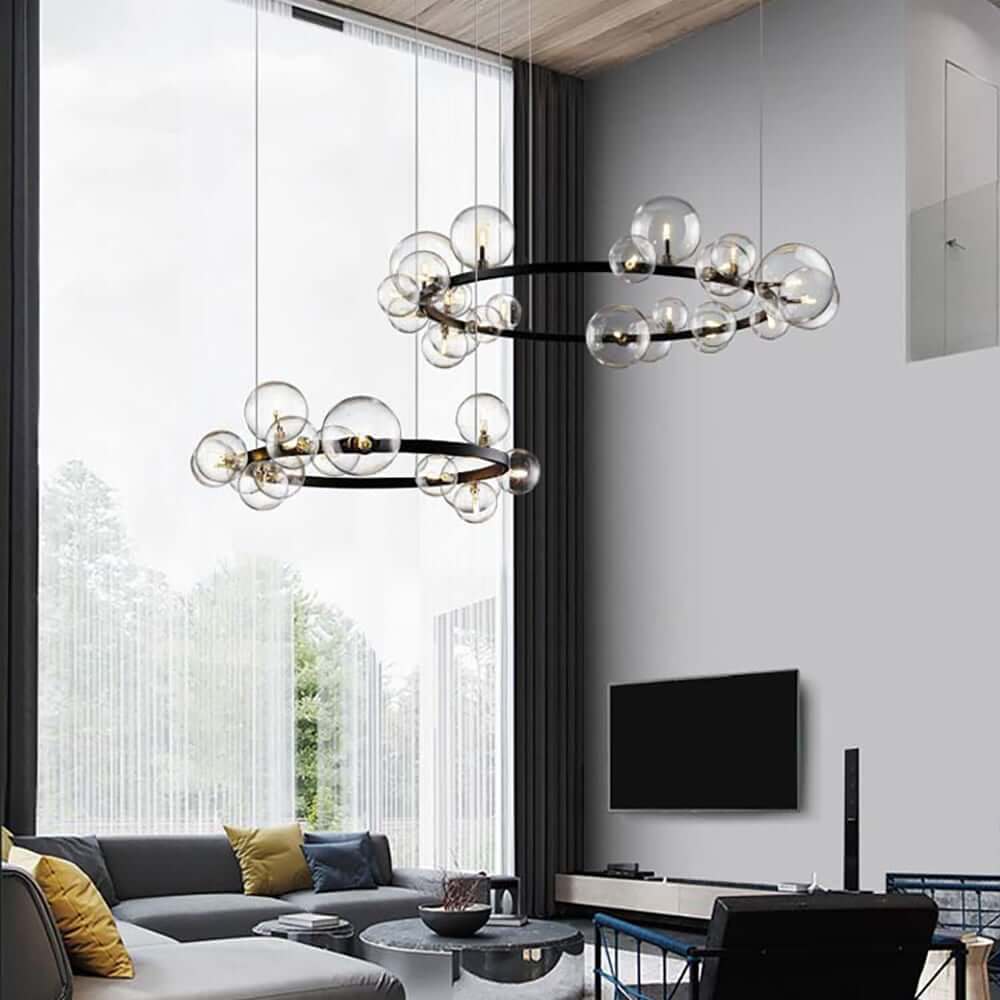 Modern Black 24-Light Bubble Chandelier with Clear Glass Shades