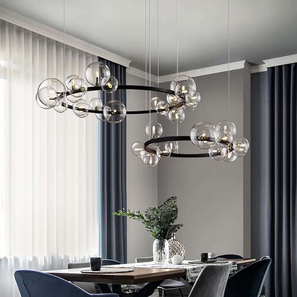 Modern Black 24-Light Bubble Chandelier with Clear Glass Shades
