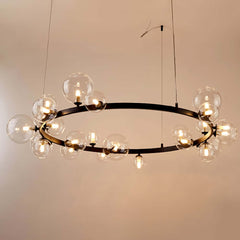 Modern Black 24-Light Bubble Chandelier with Clear Glass Shades