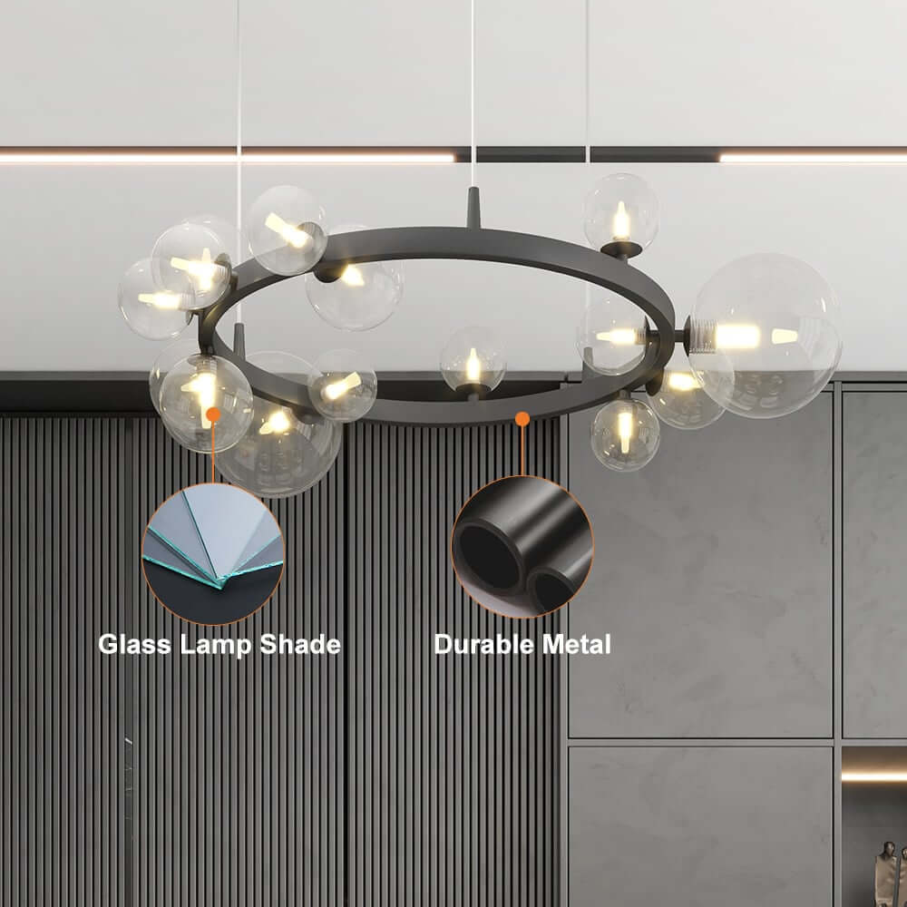 Modern Black 24-Light Bubble Chandelier with Clear Glass Shades
