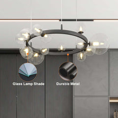 Modern Black 24-Light Bubble Chandelier with Clear Glass Shades