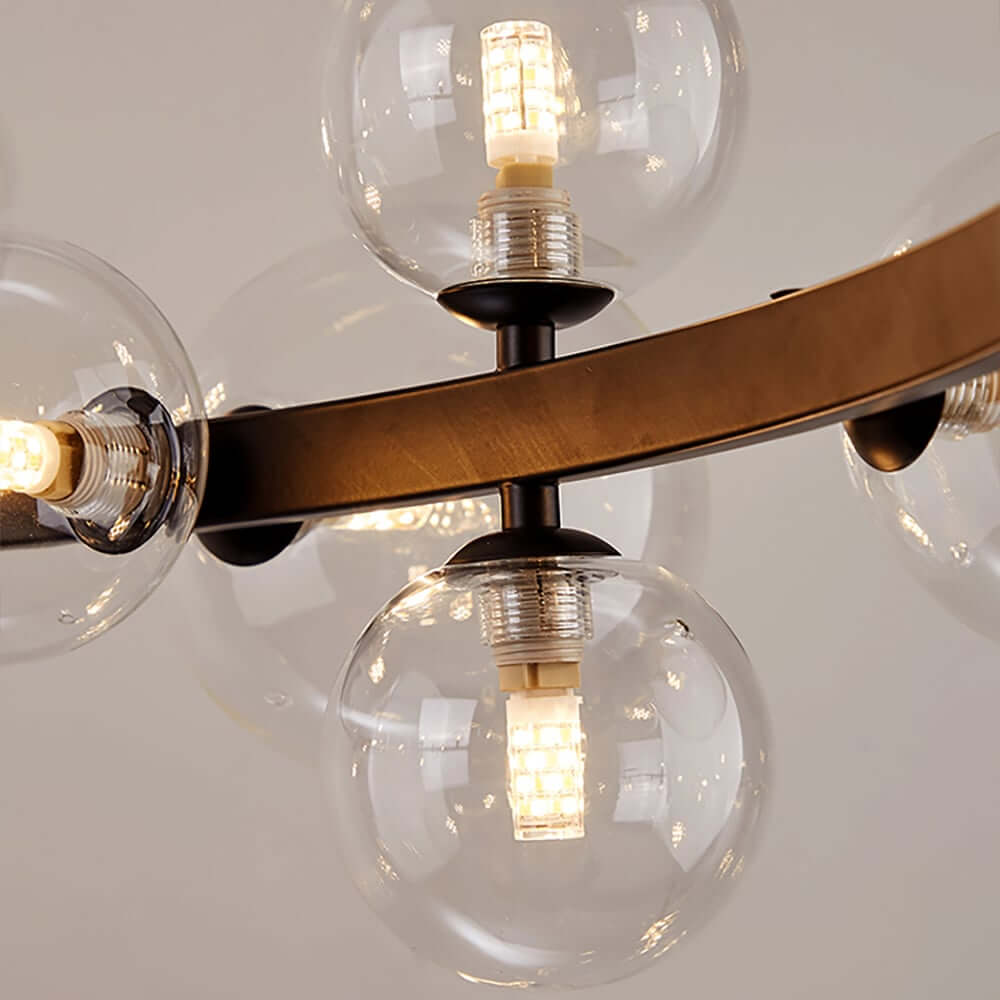 Modern Black 24-Light Bubble Chandelier with Clear Glass Shades