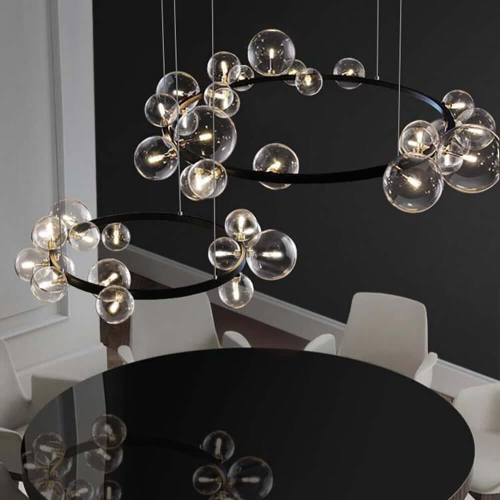 Modern Black 24-Light Bubble Chandelier with Clear Glass Shades