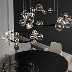 Modern Black 24-Light Bubble Chandelier with Clear Glass Shades
