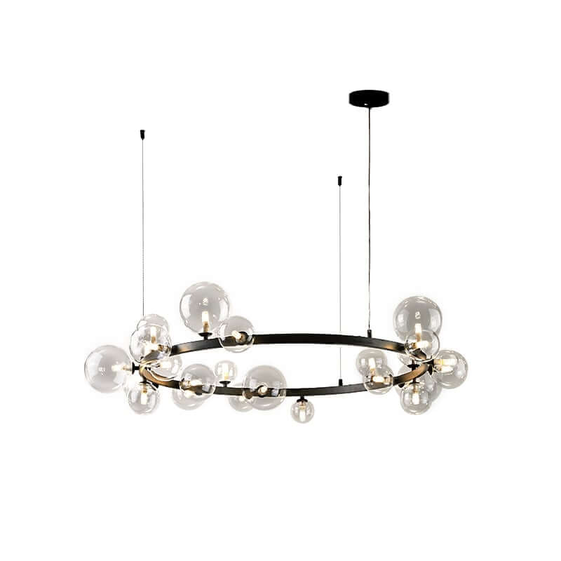 Modern Black 24-Light Bubble Chandelier with Clear Glass Shades
