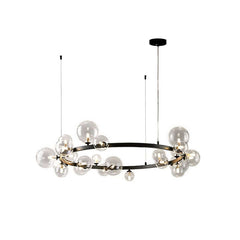 Modern Black 24-Light Bubble Chandelier with Clear Glass Shades