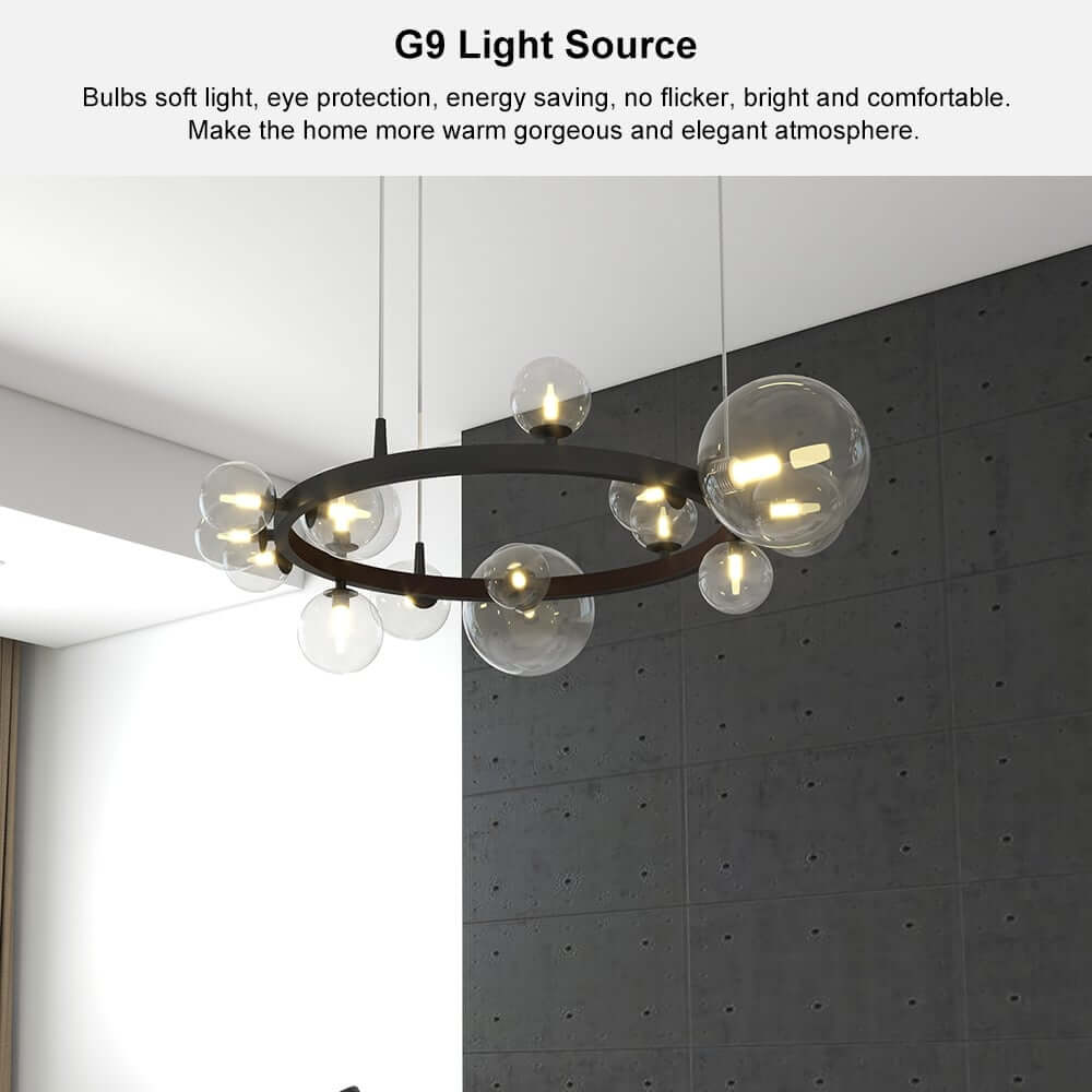 Modern Black 24-Light Bubble Chandelier with Clear Glass Shades
