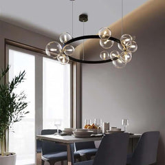 Modern Black 24-Light Bubble Chandelier with Clear Glass Shades