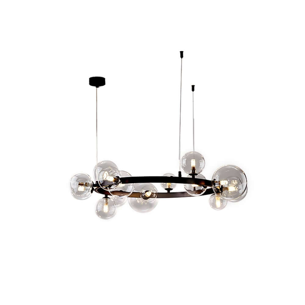 Modern Black 24-Light Bubble Chandelier with Clear Glass Shades