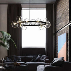 Modern Black 24-Light Bubble Chandelier with Clear Glass Shades