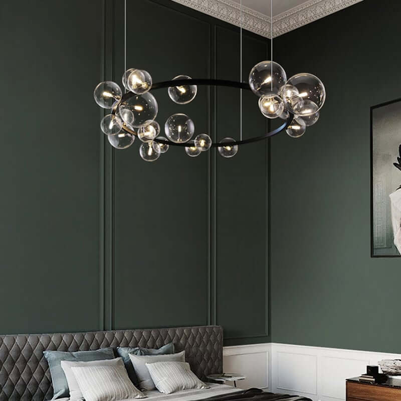 Modern Black 24-Light Bubble Chandelier with Clear Glass Shades
