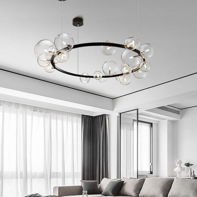 Modern Black 24-Light Bubble Chandelier with Clear Glass Shades