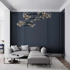 Modern Black 24-Light Bubble Chandelier with Clear Glass Shades