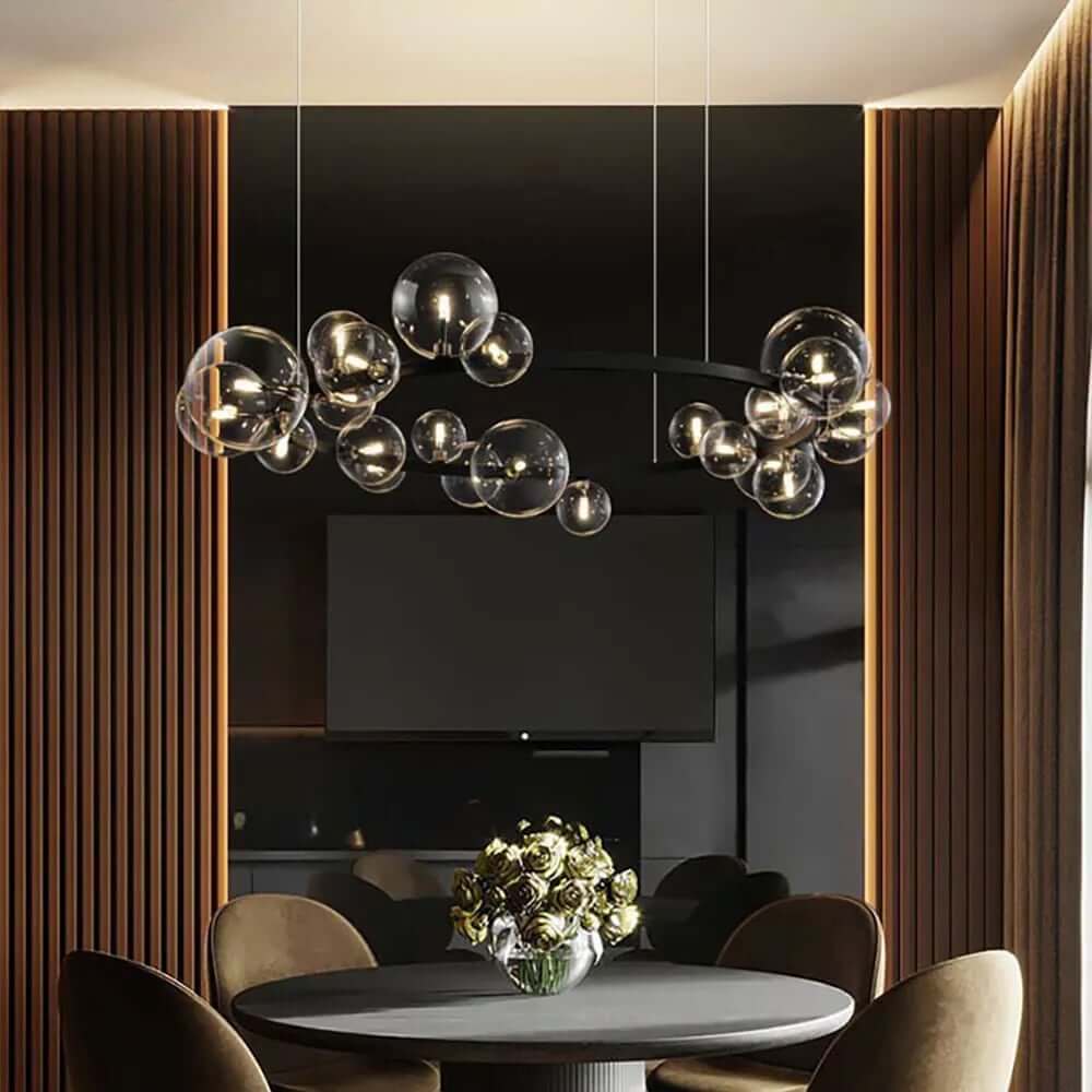 Modern Black 24-Light Bubble Chandelier with Clear Glass Shades Main Product Image