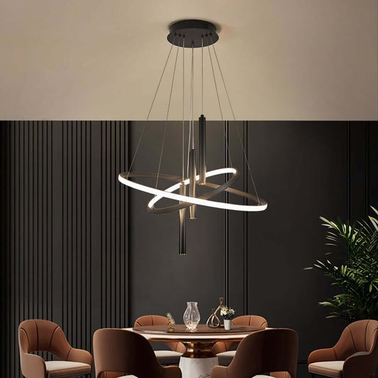 Modern Black Aluminum 5-Light Wagon Wheel Pendant Light Fixture