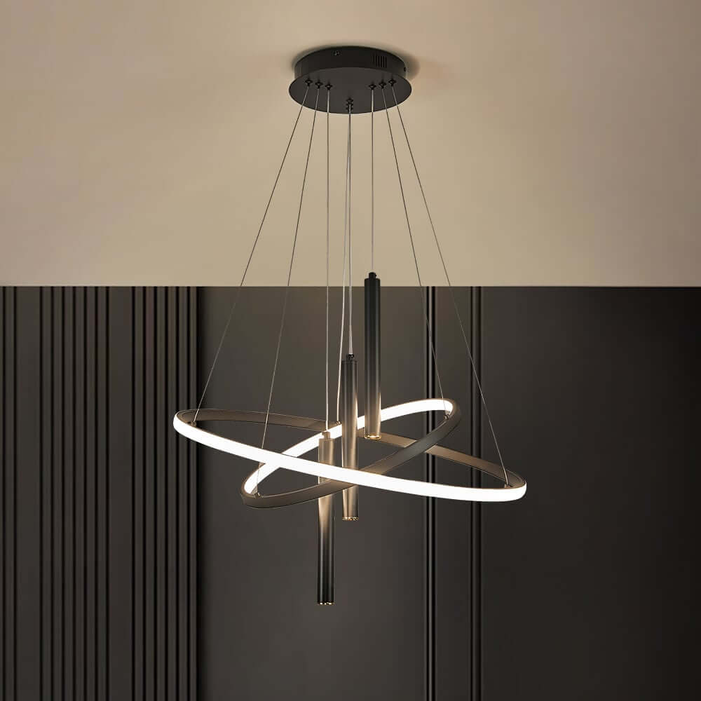 Modern Black Aluminum 5-Light Wagon Wheel Pendant Light Fixture Main Product Image