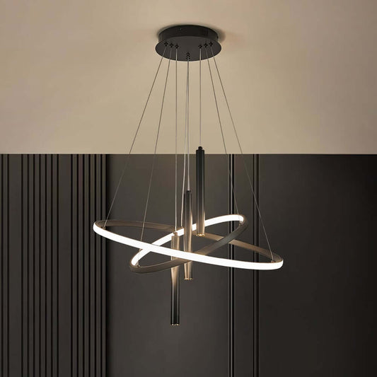 Modern Black Aluminum 5-Light Wagon Wheel Pendant Light Fixture Main Product Image