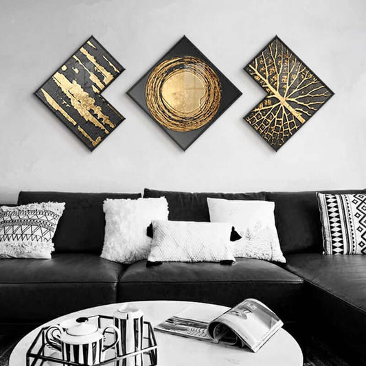 Modern Black and Gold Acrylic Wall Art Set – Abstract Geometric Design