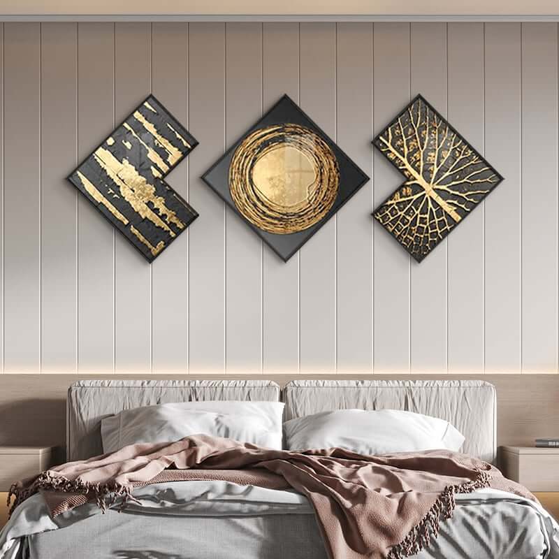 Modern Black and Gold Acrylic Wall Art Set – Abstract Geometric Design