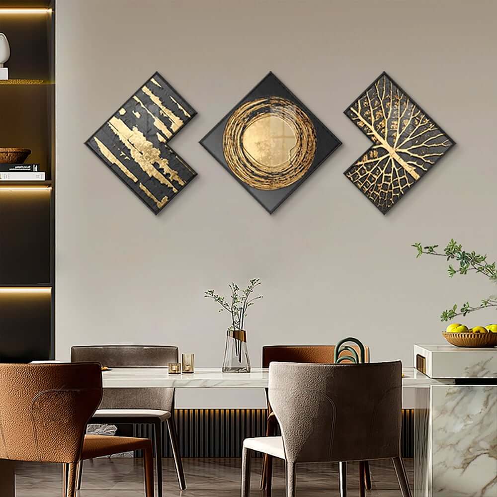 Modern Black and Gold Acrylic Wall Art Set – Abstract Geometric Design